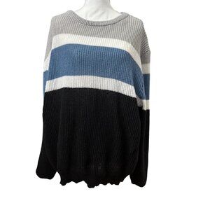 Colorblock Oversized Knit Crewneck Sweater Black, Blue, & Gray Womens 4XL Shein
